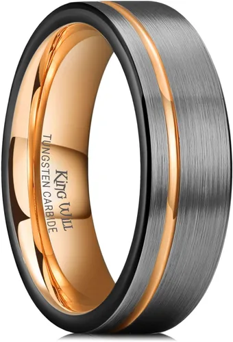 Miniatura 92 de King Will Anillo de boda de carburo de tungsteno para hombre con diseño de ranura, 6/7/0.315 in de ancho, acabado cepillado/pulido para hombre