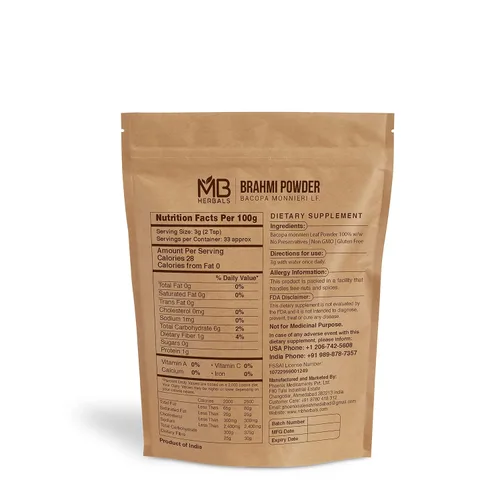 Miniatura 2 de MB Herbals Brahmi Pure Powder 3.53 oz 3.5 oz 100% puro Bacopa monnieri Powder Cuidado del cabello