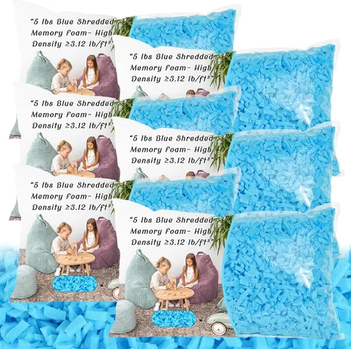 Miniatura 12 de Relleno para Puf - 5 libras de Espuma Viscoelástica Triturada, Alta Densidad ≥3.12 lb/ft³, Relleno Azul para Puf, Cojín de Sofá, Cama para Perro