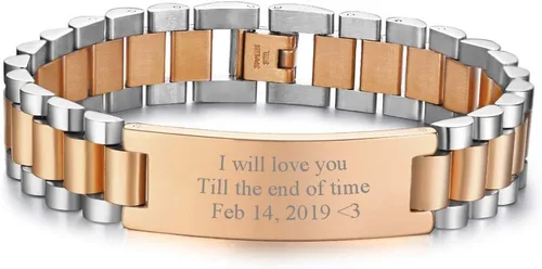 Miniatura 9 de VNOX - Pulsera de metal personalizada para parejas, joyería de metal y acero inoxidable, regalo para aniversario, 8.3 pulgadas