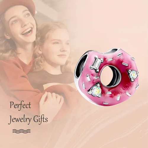 Miniatura 3 de Annmors Dijes de plata de ley 925 para pulseras, collares, monstruos de animales, oro rosa, cuentas, comida para mamá, con circonita cúbica 5A