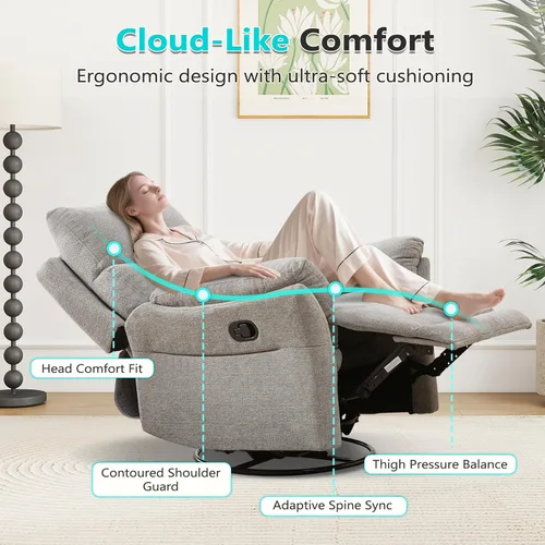 Miniatura 3 de ANJ Silla reclinable giratoria, silla reclinable manual de tela para guardería, sofá mecedora individual, asiento de cine en casa para sala de Azul