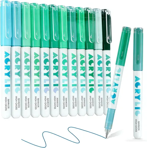 kander Bolígrafos de gel acrílico, 12 colores resaltadores de tinta de gel acrílica con punta de bala, cobertura fuerte, gran capacidad de tinta,