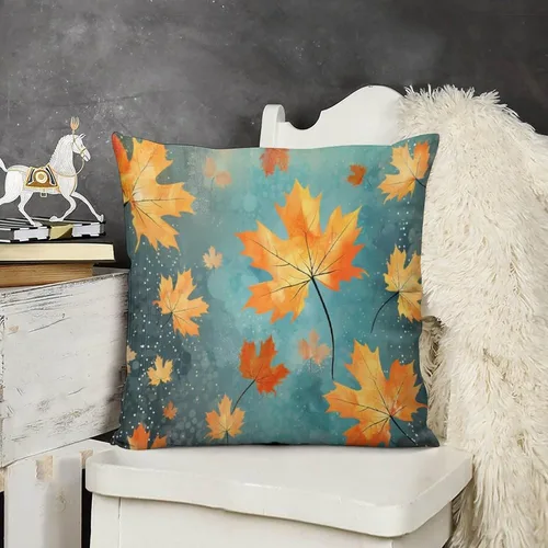 Miniatura 11 de Fundas de almohada de hojas de arce punteadas naranjas y amarillas, fundas de almohada de cosecha de temporada naranja cuadrado para sofá, sala