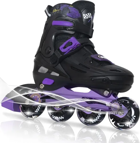 Miniatura 8 de MammyGol Patines en línea para niños y niñas jóvenes, patines ajustables de 4 tallas con ruedas intermitentes de PU, patines en línea agresivos