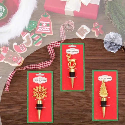 Miniatura 7 de Tapón para botella de vino, 3 piezas de árbol de copo de nieve de Navidad, ciervo, tapón decorativo para botella de vino, tapones de botella de vino