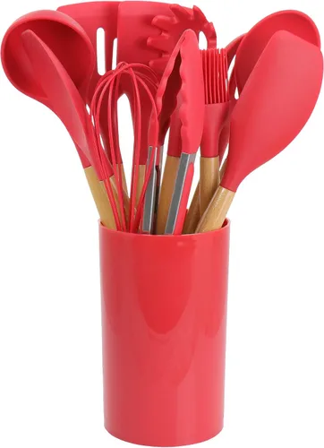 Miniatura 4 de Megachef Juego de utensilios de cocina de madera, 12 piezas, textura roja y madera