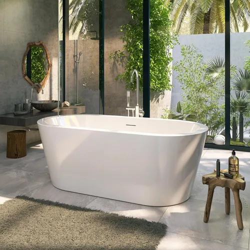 Miniatura 16 de Bañera independiente de acrílico de 59", bañera independiente, bañera independiente, bañera de remojo, certificado cUPC, YL (blanco brillante)