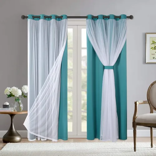 Miniatura 14 de BONZER Cortinas opacas con superposición transparente, mezcla y combina paneles de ventana de doble capa con aislamiento térmico para sala de estar
