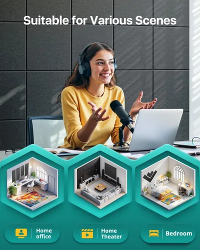 Miniatura 6 de Soundsbay Vinilo con carga masiva, paneles de pared insonorizados autoadhesivos, paquete de 12 unidades cuadradas de vinilo con carga masiva, Negro