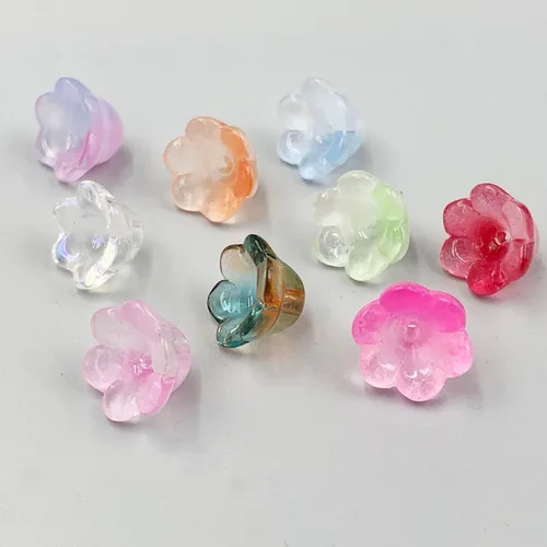 Miniatura 2 de Cuentas de flores, 140 cuentas de cristal sueltas de trompeta mixta, cuentas de vidrio sueltas de campana, cuentas espaciadoras con agujero
