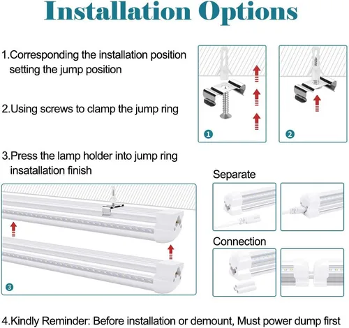 Miniatura 4 de Lámpara LED de tienda de 8 pies, 120 W, 14400 lúmenes, 6500 K, blanco frío, T8 V, tubo de luz LED integrado con 4 filas de luz para puerta