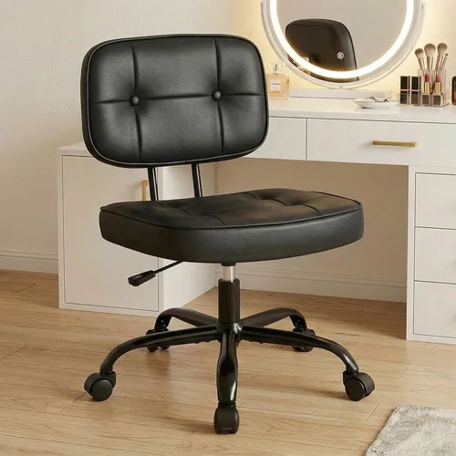 DUMOS Silla de escritorio de oficina en casa, silla ergonómica de piel sintética sin brazos, con cómodo soporte lumbar y altura ajustable, tocador,