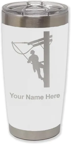 Miniatura 30 de LaserGram Taza aislada al vacío de 20 onzas, Lineman, grabado personalizado incluido (negro)