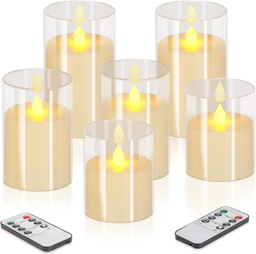 Miniatura 9 de Wemarry - Juego de 3 velas LED sin llama con control remoto, funcionamiento a pilas, pilares acrílicos grises de 4, 5 y 6 pulgadas de alto x 3