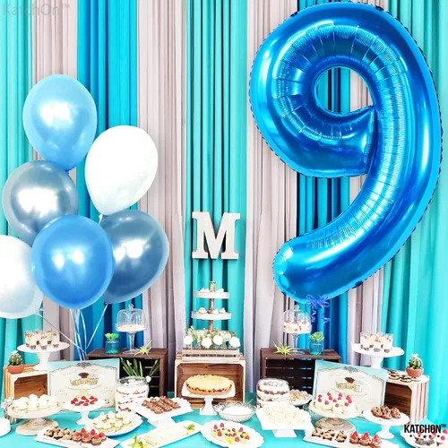 Miniatura 7 de KatchOn, Globo azul del número 9 de 50 pulgadas Globos azules del número 9 para cumpleaños Globos de 9º cumpleaños para decoraciones