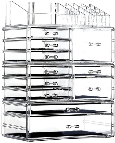 Miniatura 9 de Cq acrylic Paquete de 3 organizadores de maquillaje transparentes, apilables, 8 cajones, lindos organizadores de tocador para el clip de pelo