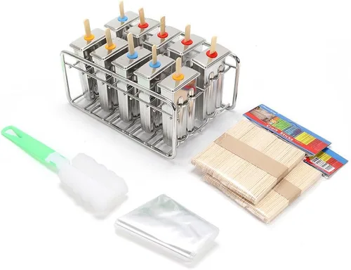 Miniatura 2 de Molde para paletas de hielo, moldes de acero inoxidable, soporte para palitos de helado (10 unidades)