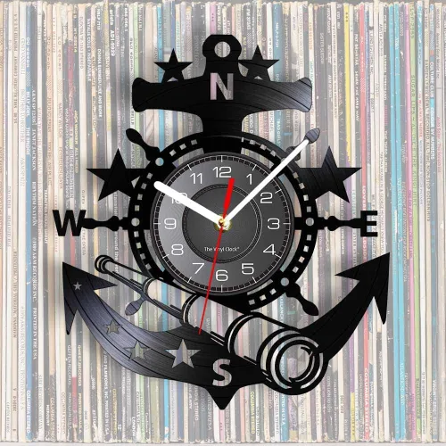 Miniatura 2 de Reloj de pared de disco de vinilo de 12 pulgadas, funciona con pilas, cuarzo silencioso, sin tictac, telescopio de anclaje de barco náutico, Sin luz