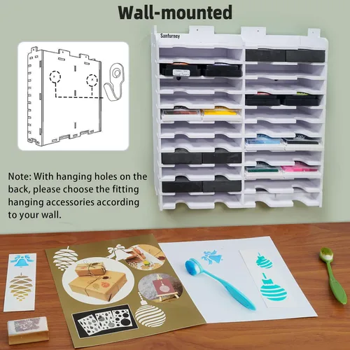 Miniatura 5 de Sanfurney Soporte de almacenamiento de 24 ranuras para almohadilla de tinta y almohadilla de sellos, estante organizador para almohadillas de tinta