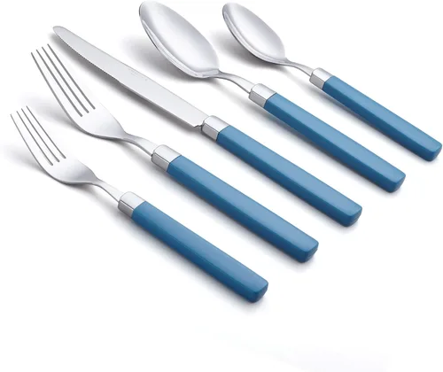 Miniatura 2 de ANNOVA Juego de cubiertos coloridos de acero inoxidable, utensilios de cocina, incluye cuchillos, tenedores, cucharas, tenedores de ensalada y Azul