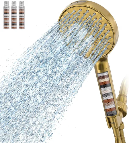 Miniatura 18 de SR SUN RISE Cabezal de ducha filtrado con mango de alta presión, 9 modos de rociado, cabezal de ducha desmontable, filtros suavizadores de agua