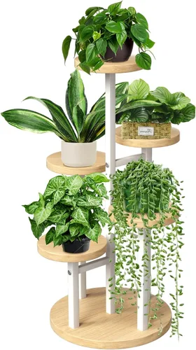 Miniatura 8 de GEEBOBO Soporte para Plantas de 3 Niveles para Interiores, Soportes de Metal y Madera para Plantas de Interior Múltiples, Estante Escalonado