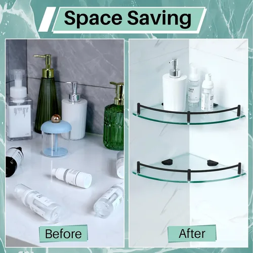 Miniatura 3 de Crowye 2 Piezas Estante Esquinero de Ducha de 2 Niveles Estante Esquinero de Vidrio Acero Inoxidable Montado en la Pared Organizador de Baño
