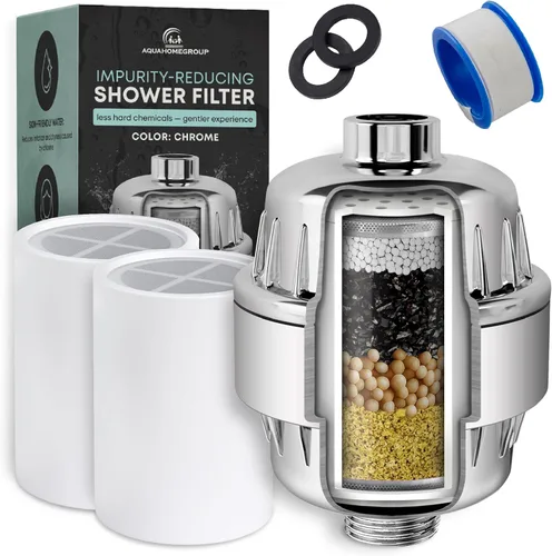 AquaHomeGroup Filtro de ducha para agua libre de cloro (incluye 2 cartuchos) – Elimina impurezas y olores para agua más limpia y fresca – Filtros de