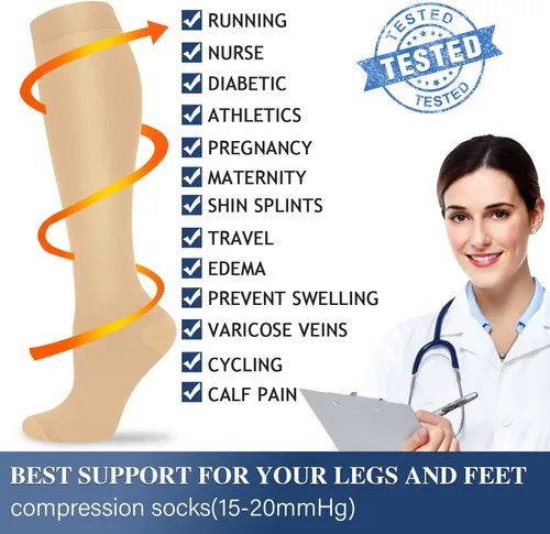 Miniatura 6 de Calcetines de compresión para mujer y hombre (3 pares), para médicos, enfermería, correr, viajes, calcetines hasta la rodilla