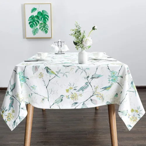 Miniatura 18 de VOGOL Mantel rectangular de lino lavable, resistente a las manchas y a las arrugas, estampado floral y de pájaros, mesa decorativa para mesa