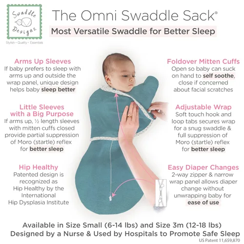 Miniatura 2 de SwaddleDesigns Omni Saco dormir envolvente, 6 posturas: más opciones calmar reflejo de Moro, brazos arriba, mejor sueño, fácil transición, bebé 0-3