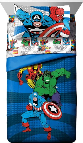 Miniatura 3 de Jay Franco Marvel Comics Avengers Good Guys - Juego de ropa de cama individual de 4 piezas, color azul