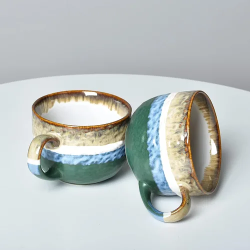 Miniatura 6 de Bosmarlin Juego de 2 tazas grandes de cerámica Jumbo Latte de 16 onzas, para café, sopa, capuchino, chocolate caliente, aptas para lavavajillas