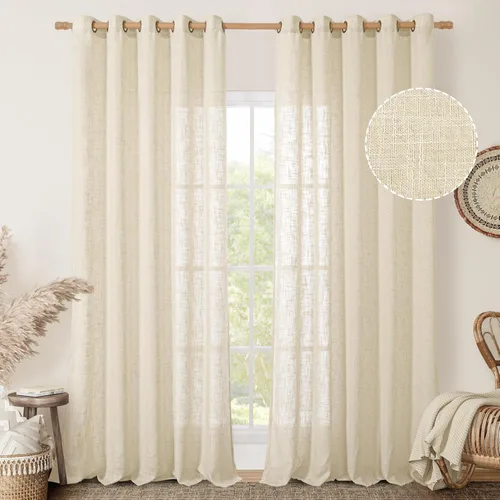Miniatura 79 de LAMIT Cortinas de lino sintético para dormitorio, paneles filtrantes de luz, cortinas de lino con protección de privacidad con ojales para ventanas