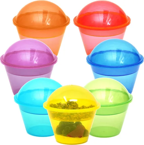 Youngever 7 juegos de vasos de plástico para yogur con insertos y tapas de cúpula, a prueba de derrames y fugas (pequeño, 4 onzas)