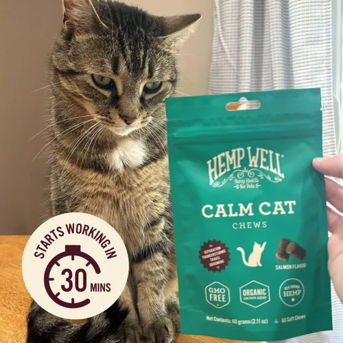 Miniatura 3 de Hemp Well Calm Cat Soft Chews - Fórmula para aliviar la ansiedad y el estrés, ingredientes orgánicos, calma y relaja, mejora el comportamiento, 60