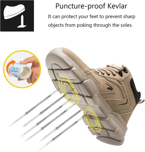 Miniatura 4 de PJZHJ Botas de punta de acero impermeables para hombres, Botas de trabajo de seguridad, Botas de punta de acero ligeras, Botas de construcción