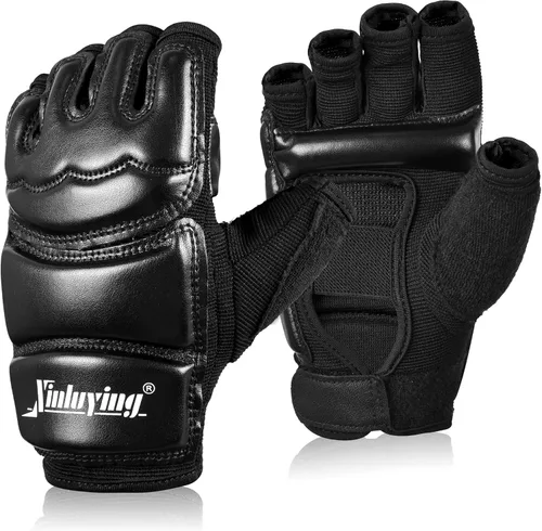 Xinluying Saco de boxeo Taekwondo Karate Guantes para Sparring artes marciales Boxeo Entrenamiento sin dedos Mujeres Niños Negro