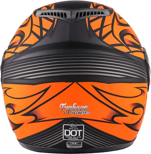 Miniatura 5 de Typhoon - Casco de cara completa para niños y jóvenes con escudo y guantes, combo para motocicleta y moto de cross Naranja mate con guantes naranjas