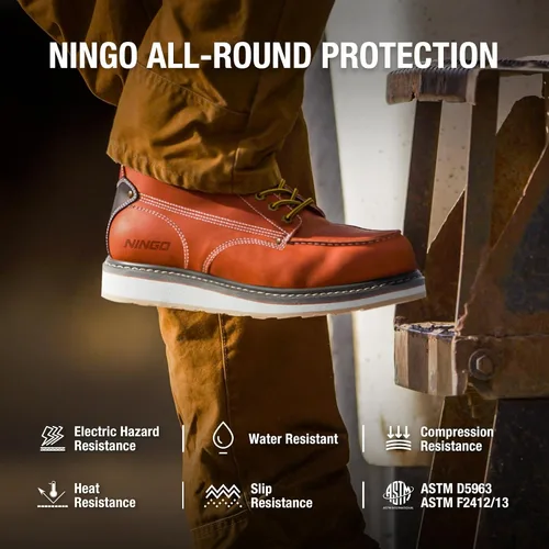 Miniatura 6 de HISEA NINGO Botas de trabajo para hombre, botas de acero y punta suave, 6 pulgadas, resistentes al agua, antideslizantes, zapatos de trabajo