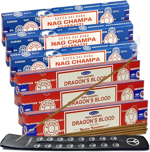 Miniatura 11 de Varillas de incienso de Sangre de Dragón y Palo Santo con soporte, paquete de variedad de la marca House of Nag Champa y Trumiri