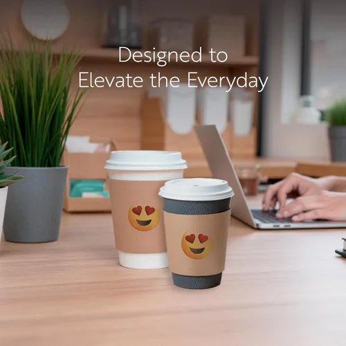Miniatura 7 de Restaurantware Restpresso 5.1 x 2.8 pulgadas Fundas para tazas de café 50 fundas corrugadas para tazas calientes – Corazón ojo Emoji resistente al