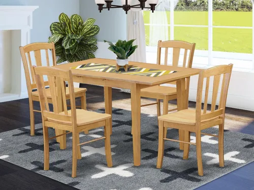 Miniatura 6 de East West Furniture NODL5-OAK-W - Juego de comedor de 5 piezas para 4 personas, incluye una mesa de comedor rectangular con hojas de mariposa y 4