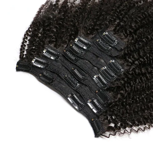 Miniatura 4 de MEIEM Extensiones de cabello rizado afro 4B 4C con clip, cabello virgen brasileño Remy, color natural, 4.23 onzas, 8 unidades por juego