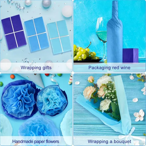 Miniatura 5 de NEBURORA Juego de Papel de Regalo Azul Surtido de 60 Hojas Papel de Seda para Envolver 3 Colores para Regalos de Bricolaje Embalaje Pascua Baby