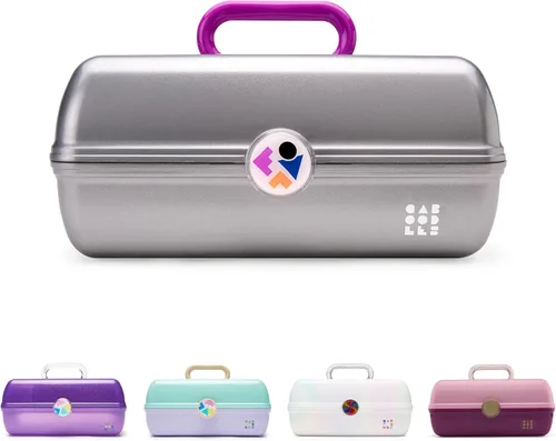 Miniatura 8 de Caboodles On-The-Go Girl - Caja de maquillaje para chicas, dos tonos violeta sobre brillo plateado, caja organizadora de maquillaje de plástico