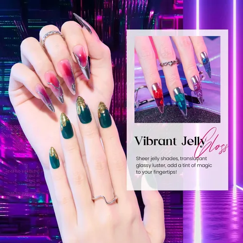 Miniatura 3 de Beetles Jelly Gel Polish Set - Esmalte de uñas de gel mágico, kit de 6 colores de Navidad, esmalte de uñas de gel rosa, rojo, negro, azul, verde