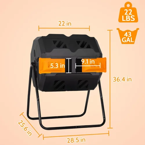 Miniatura 7 de Contenedores de Compostaje de 43 Galones para Exteriores Contenedor de Compostaje Giratorio Cubo de Compostaje Giratorio Cubo de Basura con Cámara