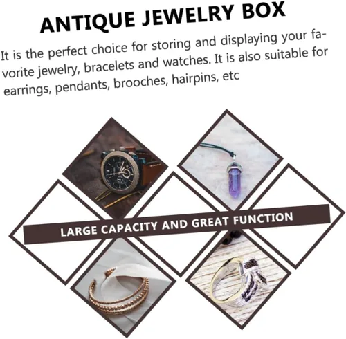 Miniatura 8 de Caja de recuerdos de madera con tapas, organizador de joyas, caja rectangular para joyas, caja de almacenamiento vintage para relojes, pulseras
